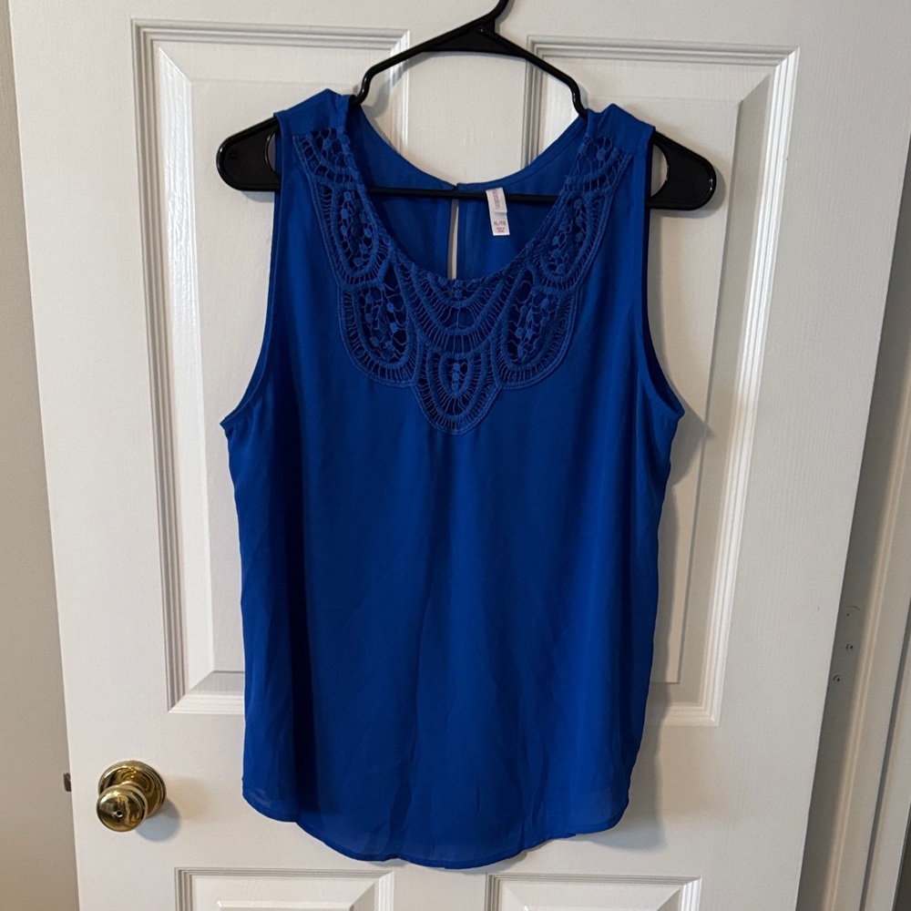 Xhilaration Royal Blue Sleeveless Blouse with Crochet Yoke